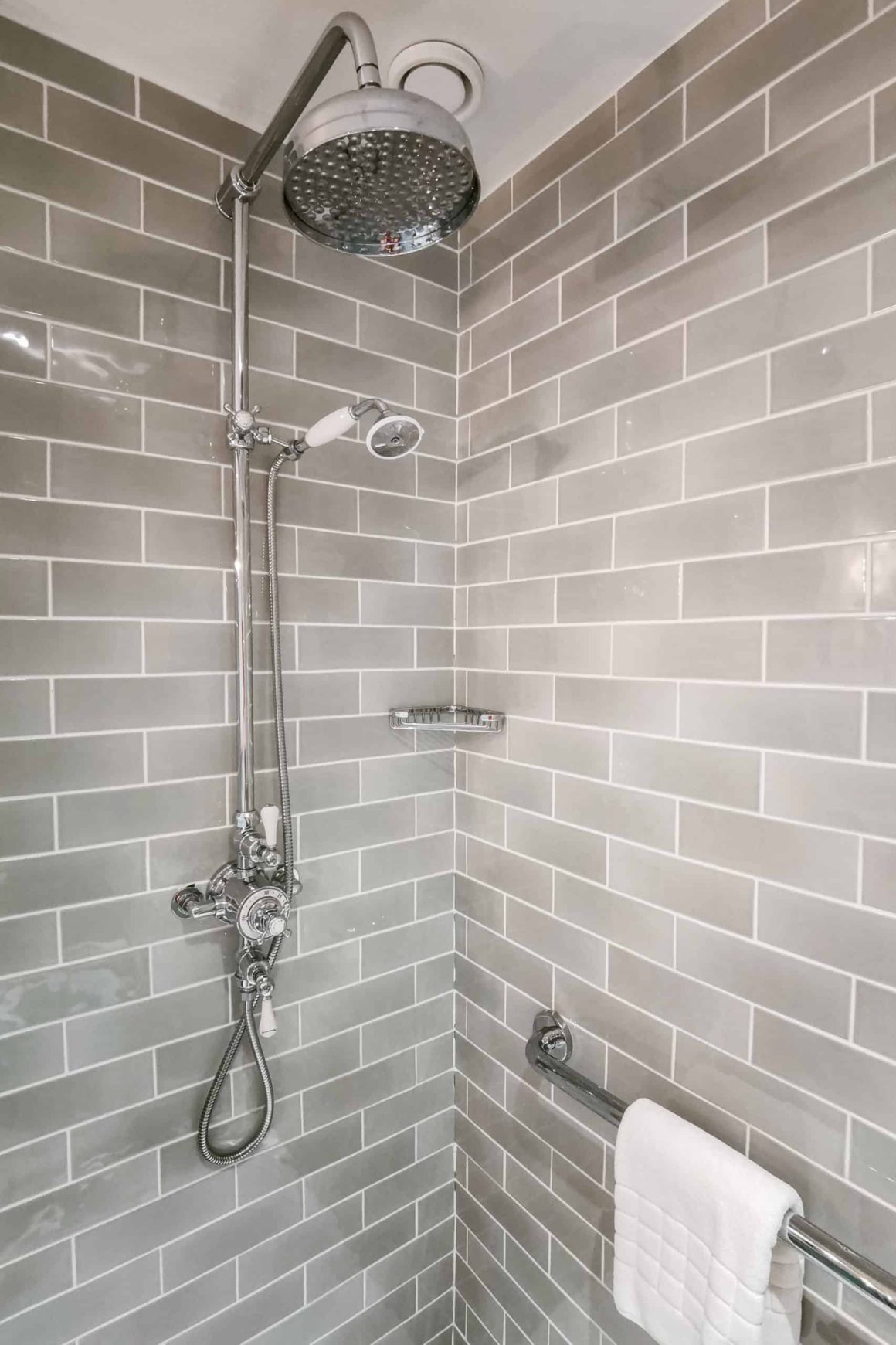 Rain shower in bathroom at Cahernane House Hotel, Killarney