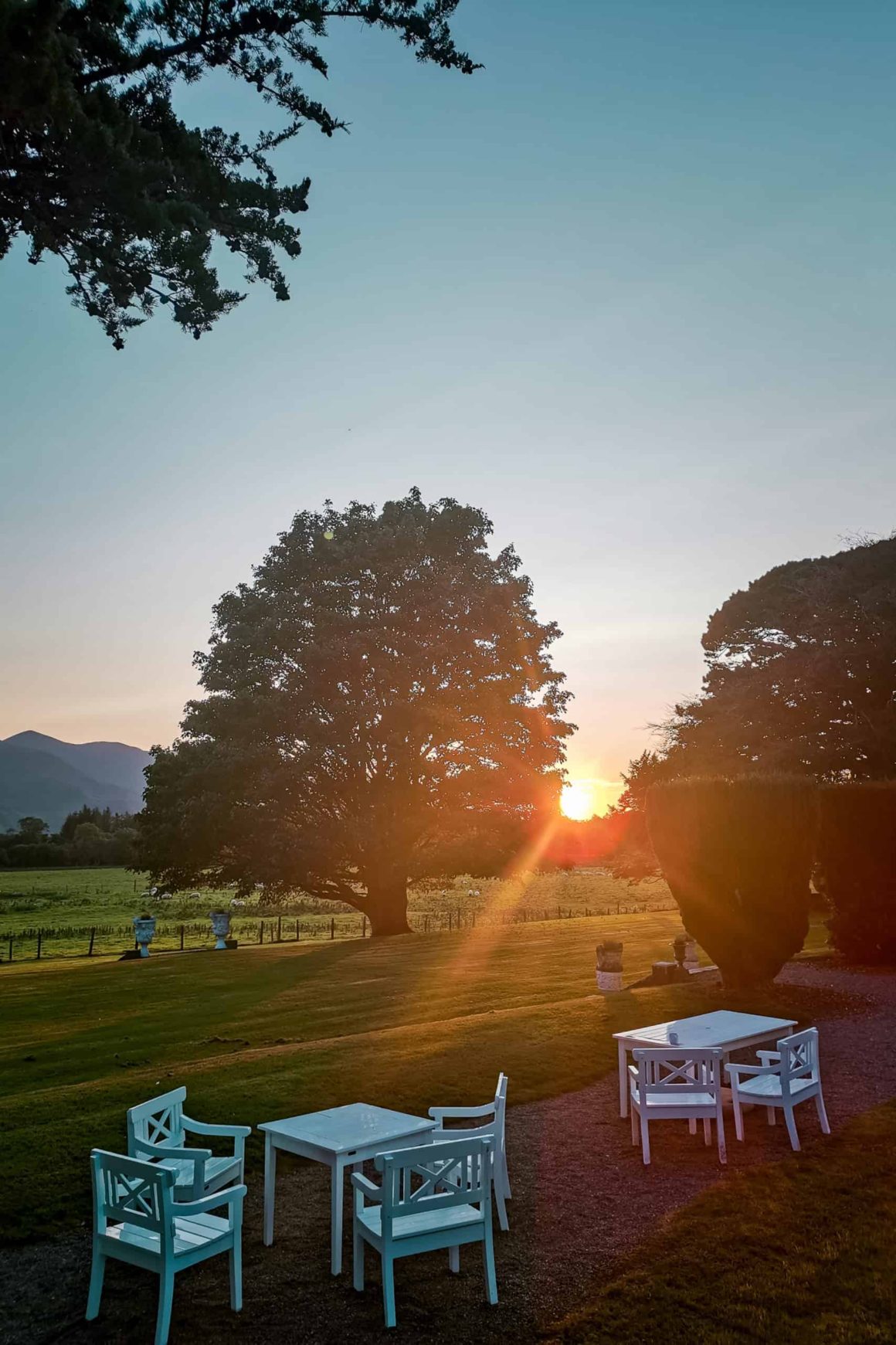 sunset views in the garden at cahernane house hotel