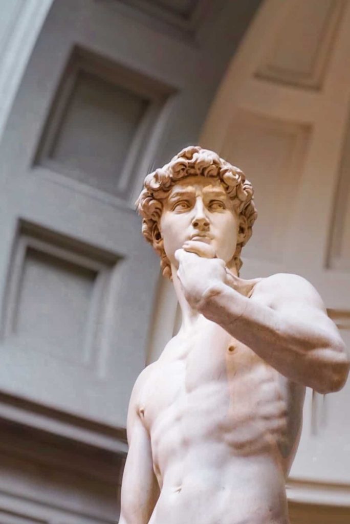 Michelangelo's Statue of David displayed inside the Galleria dell'Accademia in Florence