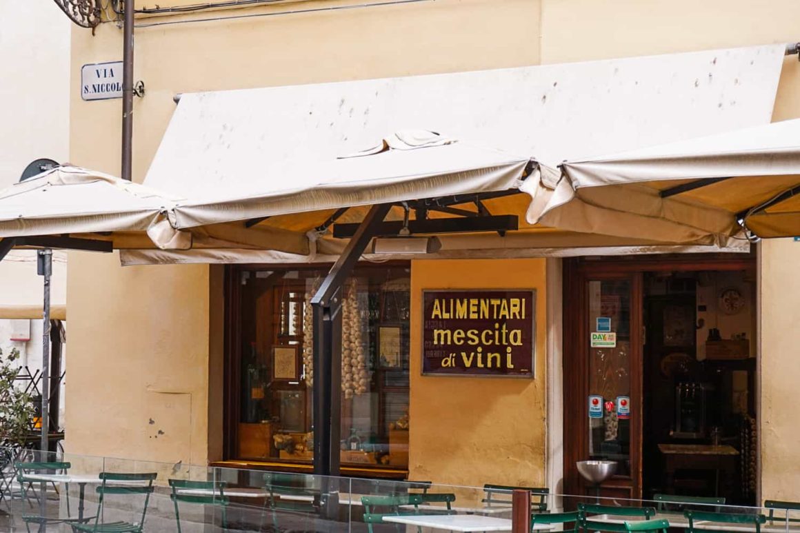 Traditional wine bar and delicatessen on a quiet street in Florence