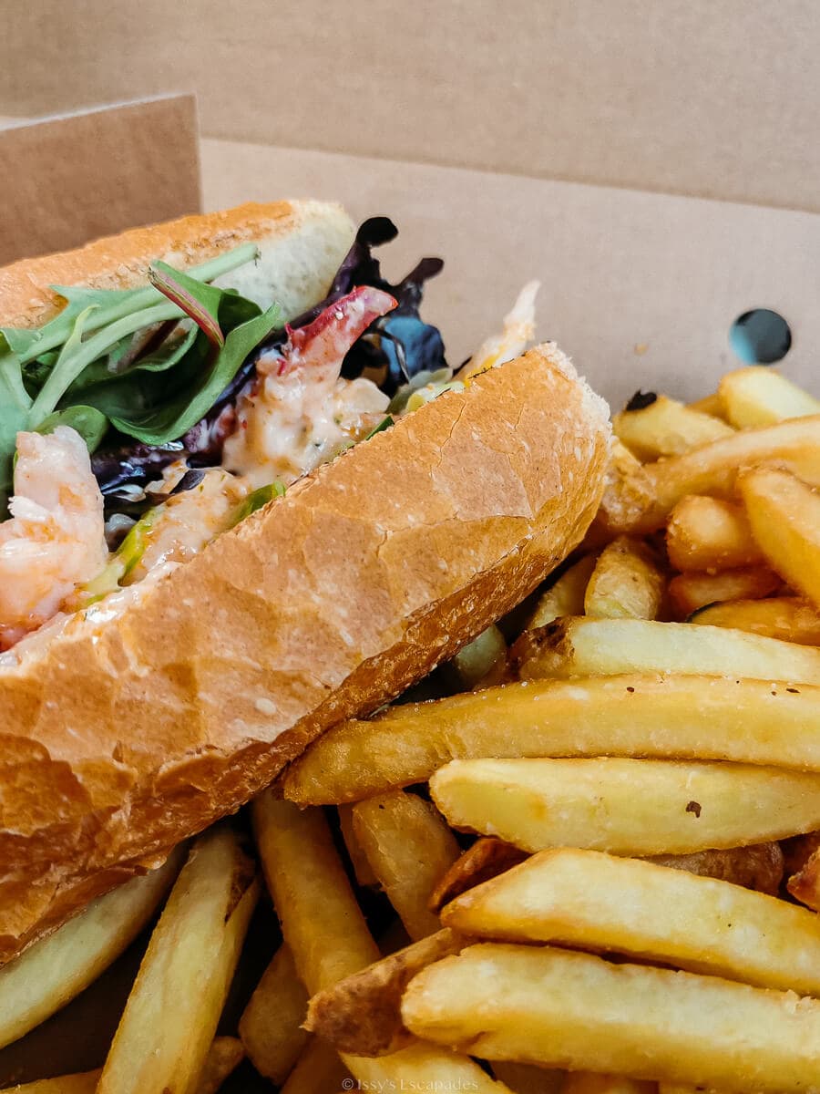 dooncastle oysters from food truck in connemara - lobster roll with chips