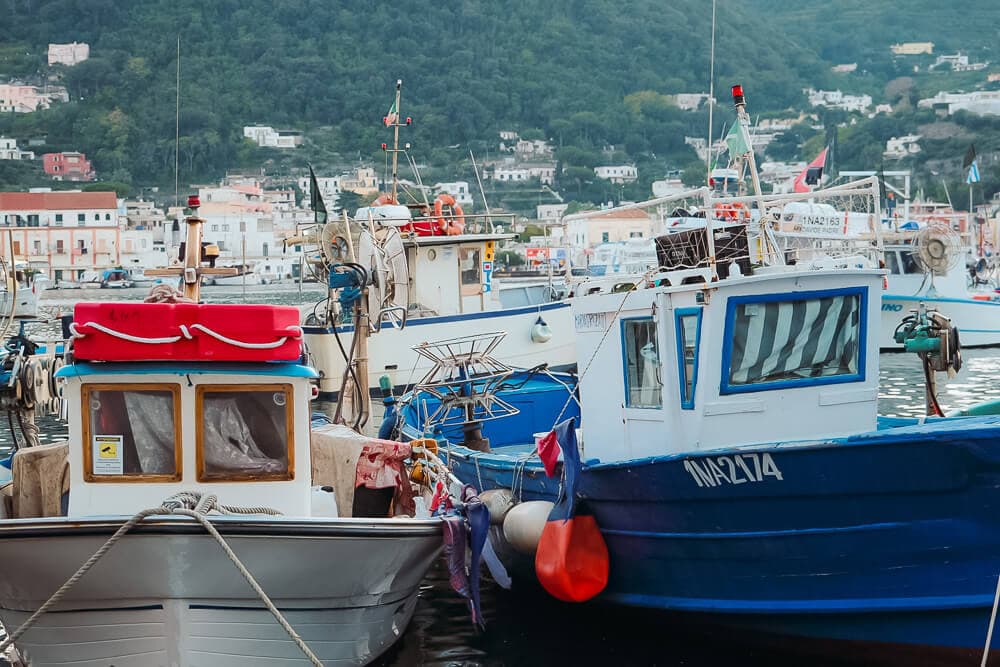 boats at harbour in ischia
