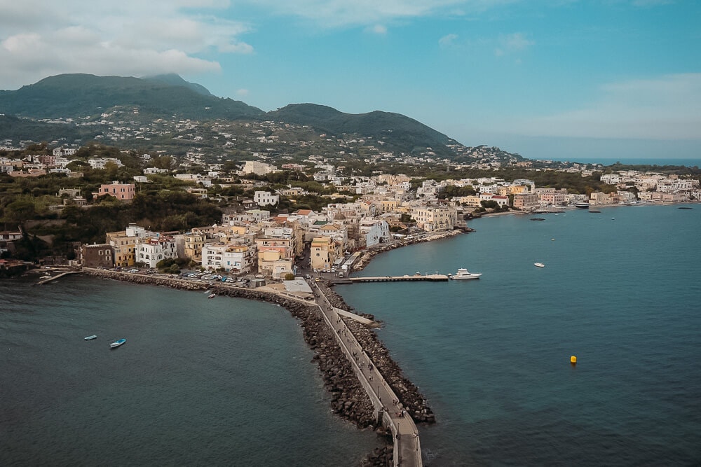 ischia ponte as seen from above at castello aragonese - amalfi coast itinerary 10 days