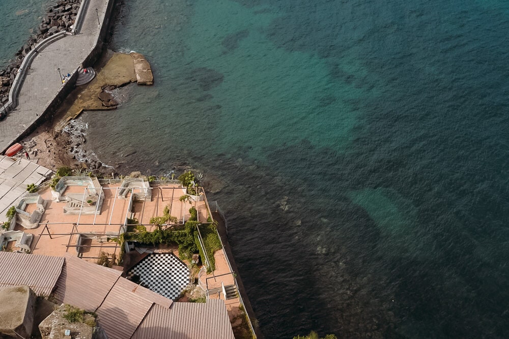 view down onto sea from above on ischia