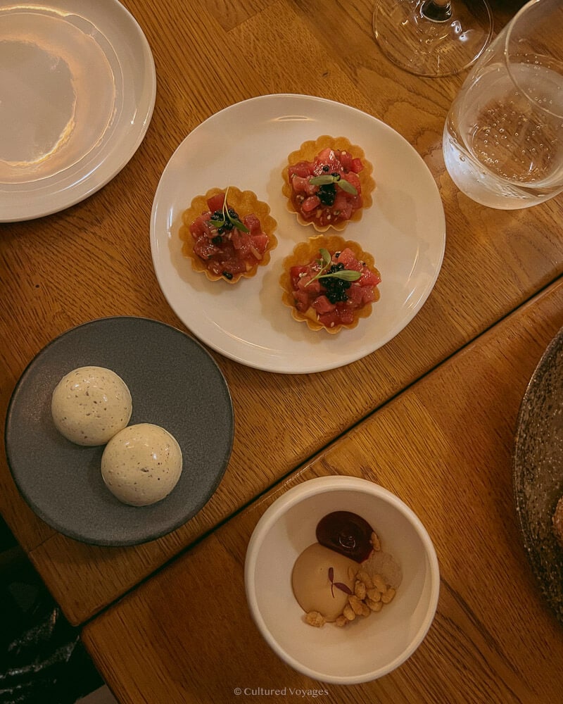 artfully crafted plates of small bite food at Dublin fine dining restaurant Mr Fox