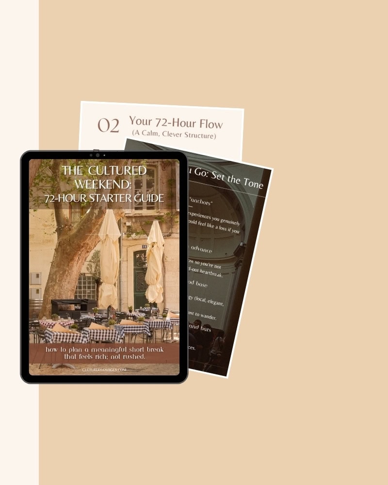 image showing some pages of the Cultured Weekend Checklist digital product mocked up in a tablet.